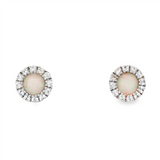 October Birthstone Sterling Silver Lab Grown Opals Halo Earrings