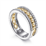 14K White And Yellow Gold Bujukan Wide Band Diamond Ring