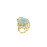 14K Yellow Gold Cabochon Opal Vintage Inspired Ring