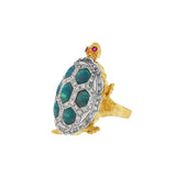 JT ESTATE 18K White And Yellow Gold Lab-Grown Opal And Diamond Turtle Ring