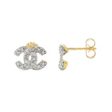 JT ESTATE  14K Yellow And White Gold Chanel Natural Diamond Stud Earrings