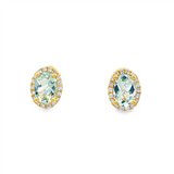 14K Yellow Gold Aquamarines Halo Earrings