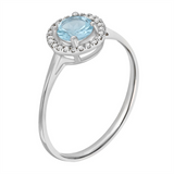14K White Gold Round Aquamarine Halo Ring