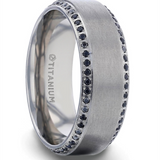 Titanium ‘Champion’ 8mm Flat Brushed Center Black Sapphire Wedding Band