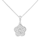 14K White Gold Natural Diamonds Flower Pendant