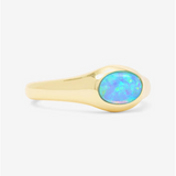 18K Yellow Gold Overlay 'She's A Boss' Simulated Opal Signet Ring