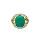 JT ESTATE 10K White And Yellow Gold Cushion Cabochon Turquoise Ring