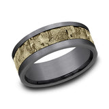 Gray Tantalum And 14K Yellow Gold 'The Stud' 8Mm Wall Fracture Center And Grey Satin Edges Wedding Band