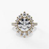 14K Yellow Gold Halo Round Natural Diamonds Engagement Ring