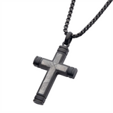 Stainless Steel Meteorite Inlay Cross Pendant Necklace