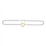 14K Yellow Gold And Sterling Silver Heart Double Rolo Link Anklet