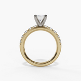 14K Yellow And White Gold Classic Round Natural Diamonds Engagement Ring