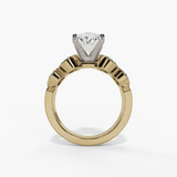 14K Yellow And White Gold Seven Stone Oval Natural Diamonds Engagement Ring