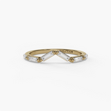 14K Yellow Gold Curved Natural Diamonds Band