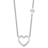Sterling Silver Natural Diamond Heart And Cross Necklace