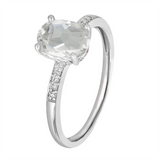 14K White Gold Oval White Topaz Classic Ring