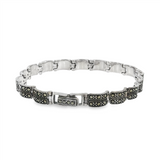 JT ESTATE Sterling Silver Two-Layer Link Marcasite Bracelet