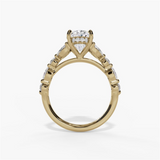 14K Yellow Gold Organic Oval Natural Diamonds Engagement Ring