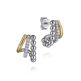 Sterling Silver And 14K Yellow Gold White Sapphire Bujukan J-Hoops