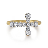 14K Yellow And White Gold Cross Diamond Ring