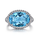 Sterling Silver Oval Swiss Blue Topaz Cocktail Bujukan Ring