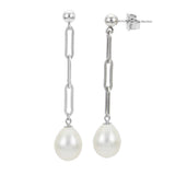 Sterling Silver Freshwater Pearl Paperclip Chain Earrings