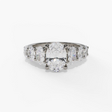 14K White Gold Seven Stone Oval Natural Diamonds Engagement Ring