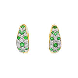 14K Yellow And White Gold Emerald Huggie Earrings