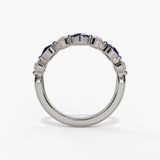 14K White Gold Oval Sapphires Classic Ring