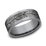 Gray Tantalum And Black Titanium ‘The Bryce’ 8mm Leaf Pattern Wedding Band