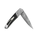 Damascus Steel Liner Lock Pocket Knife With Fordite Handle