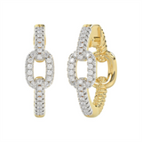 10K Yellow And White Gold Chain Link 16Mm Natural Diamonds Hoop Earrings