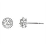 April Birthstone Earrings: 14K White Gold Diamond Halo White Topaz Earrings