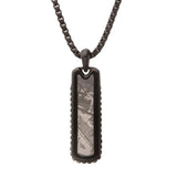 Black IP Steel Meteorite Dog Tag Pendant Necklace