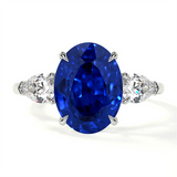 Platinum Oval Sapphire Three Stone Ring