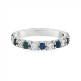 14K White Gold Round Sapphires And Diamond Band Ring