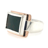 Two-Tone Rectangular Bloodstone Contemporary Ring