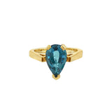 JT ESTATE 14K Yellow Gold Pear Blue Topaz Solitaire Ring