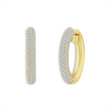 14K Yellow Gold Oval Contemporary Natural Diamonds Hoop Earrings