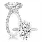 Platinum 5.09Ct Oval Lab Grown Diamonds Hidden Halo Engagement Ring