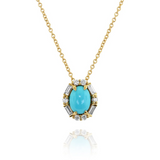 18K Yellow Gold Turquoise And Diamond Halo Pendant
