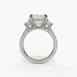 14K White Gold Three Stone Emerald Cut Natural Diamonds Engagement Ring