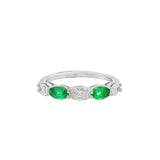 18K White Gold East West Oval Emeralds Band Ring