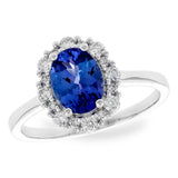 14K White Gold Oval Tanzanite Halo Ring