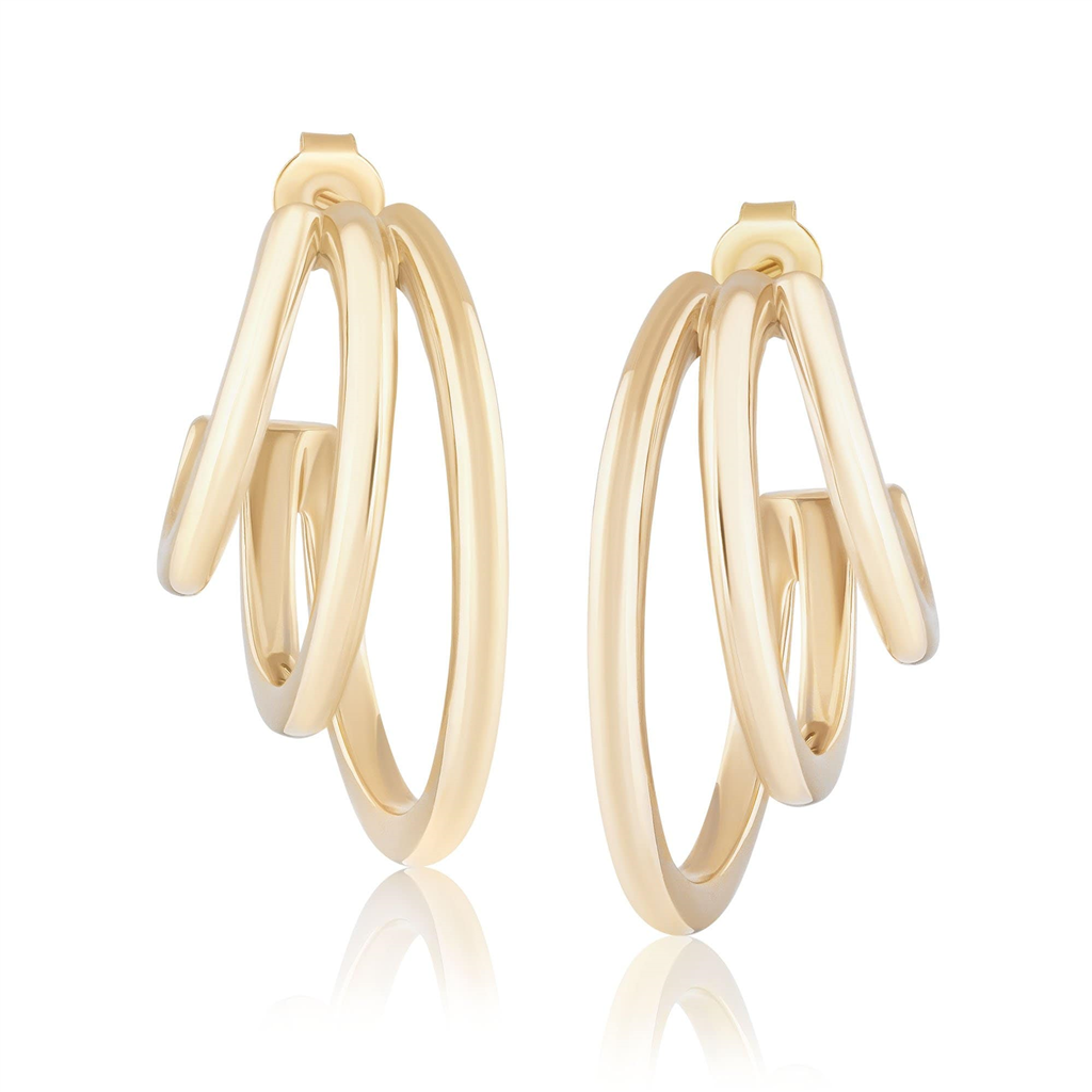 14K Yellow Gold Overlay Triple Hoop Earrings