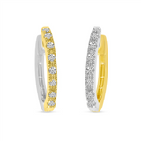 14K Yellow And White Gold 15Mm Round Huggie Natural Diamonds Hoop Earrings