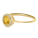 November Birthstone Rings: 14K Yellow Gold Diamond And Citrine Halo Ring