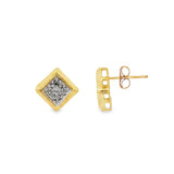 JT ESTATE 14K Yellow And White Gold Button Natural Diamonds Earrings