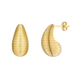 14K Yellow Gold Fluted Tear Drop Stud Earrings