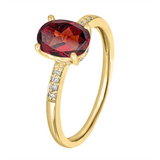 January Birthstone Rings: 14K Yellow Gold Diamond And Garnet Ring